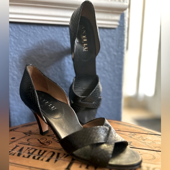 Anyi Lu D'Orsay Made in Italy Pump Black Exotic Genuine Leather Heels 37 / 7.5 - Picture 12 of 15